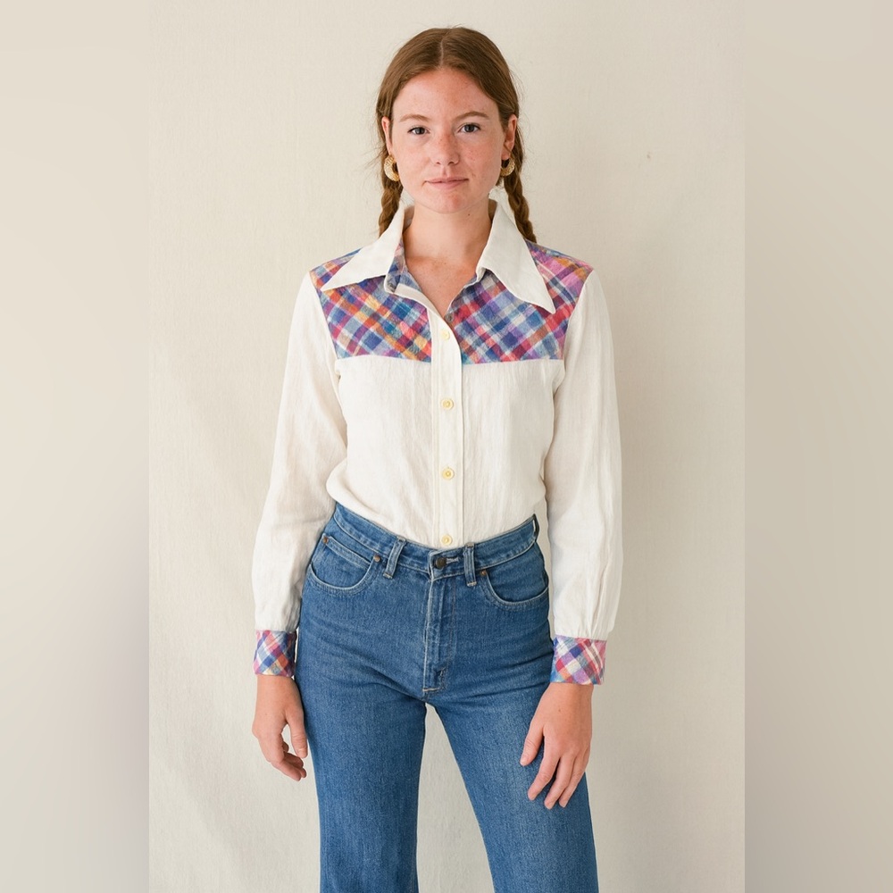 Brody’s Indio Cloth Vintage 70s Western Shirt Plaid Yoke Cowgirl Boho S 11/12